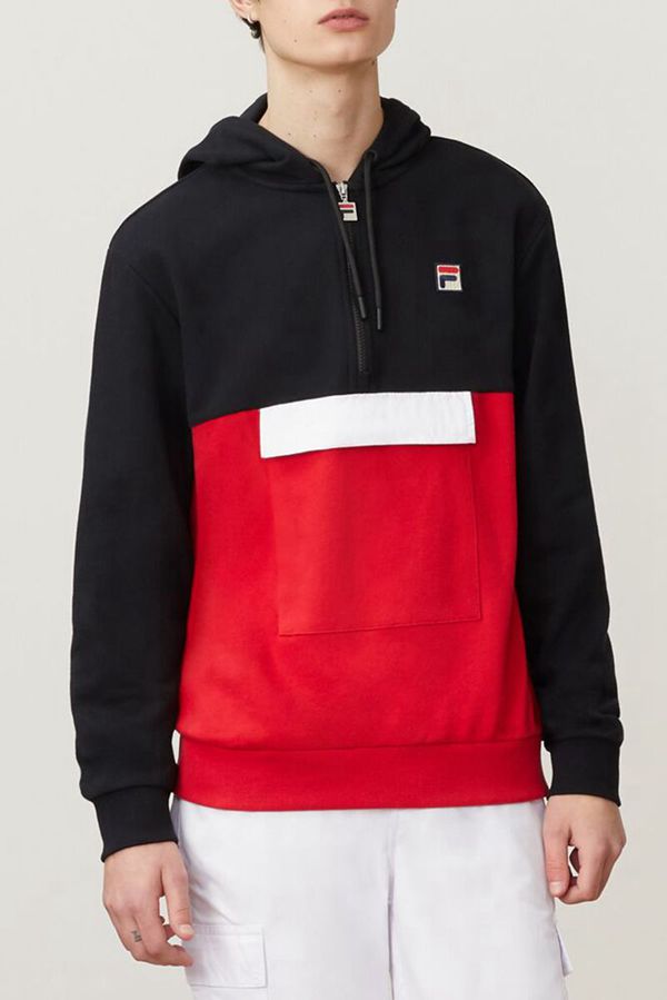 Fila Hector 1/2 Zip Men's Hoodies - Black/Red/White,NZ 961-10268